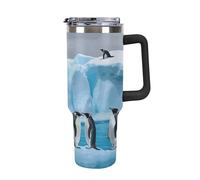 Rkklvbns Penguins On The Iceberg - Tasse à café de voyage de 1200 ml avec poignée et couvercle à paille, étanche, garde au froid ou au chaud, pour la salle de sport, les voyages et le sport