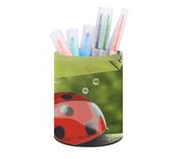 Rkklvbns Porte-stylo rond amusant en forme de coccinelle tenant des parapluies - Porte-stylo de bureau élégant - Décoration de bureau - Porte-pinceaux de maquillage - Boîte de rangement multifonction
