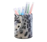 Rkklvbns Porte-stylo rond aux yeux bleus motif léopard des neiges - Élégant - Décoration de bureau - Porte-pinceaux de maquillage - Boîte de rangement multifonction pour bureau et maison