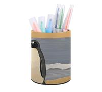 Rkklvbns Porte-stylo rond avec deux pingouins - Élégant - Décoration de bureau - Porte-pinceaux de maquillage - Boîte de rangement multifonction pour bureau et maison