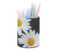 Rkklvbns Porte-stylo rond élégant avec motif de marguerites et fleurs - Décoration de bureau - Porte-pinceaux de maquillage - Boîte de rangement multifonction pour bureau et maison