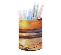 Rkklvbns Porte-stylo rond élégant motif lever de soleil sur la plage - Décoration de bureau - Porte-pinceaux de maquillage - Boîte de rangement multifonctionnelle pour bureau et maison