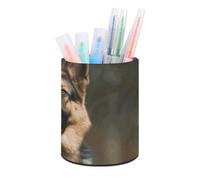 Rkklvbns Porte-stylo rond en forme de berger allemand - Élégant - Décoration de bureau - Porte-pinceaux de maquillage - Boîte de rangement multifonction pour bureau et maison
