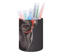 Rkklvbns Porte-stylo rond en forme de bouledogue français - Élégant - Décoration de bureau - Porte-pinceaux de maquillage - Boîte de rangement multifonction pour bureau et maison