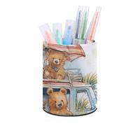 Rkklvbns Porte-stylo rond en forme de camion et d'ours - Élégant - Décoration de bureau - Porte-pinceaux de maquillage - Boîte de rangement multifonction pour bureau et maison