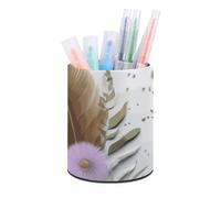 Rkklvbns Porte-stylo rond en forme de fleur en plumes - Élégant - Décoration de bureau - Porte-pinceaux de maquillage - Boîte de rangement multifonction pour bureau et maison