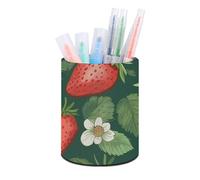 Rkklvbns Porte-stylo rond en forme de fraises et de feuilles fraîches - Élégant - Décoration de bureau - Porte-pinceaux de maquillage - Boîte de rangement multifonction pour bureau et maison