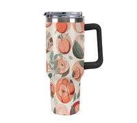 Rkklvbns Round Peach - Tasse à café de voyage de 1200 ml avec poignée et couvercle à paille, étanche, grande capacité, garde au froid ou au chaud, pour la salle de sport, les voyages et le sport