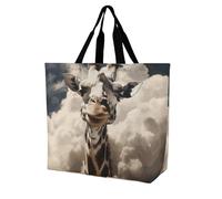 Rkklvbns Sac fourre-tout à bandoulière pour femme Motif girafe dans les nuages Sac à main de rangement portable léger et durable pour le travail, les voyages