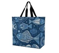 Rkklvbns Sac fourre-tout à bandoulière pour femme Motif poissons et coquillages Sac à main de rangement portable léger et durable pour le travail, les voyages