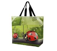Rkklvbns Sac fourre-tout amusant en forme de coccinelle tenant des parapluies pour femme, sac fourre-tout à bandoulière, sac de rangement portable, léger et durable pour le travail, les voyages, sac