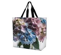 Rkklvbns Sac fourre-tout avec fleurs d'hortensia dans un vase pour femme, sac fourre-tout à bandoulière, sac de rangement portable, léger et durable pour le travail, les voyages, sac décontracté