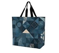 Rkklvbns Sac fourre-tout bleu à motif géométrique pour femme - Sac fourre-tout à bandoulière - Sac de rangement portable léger et durable pour le travail, les voyages
