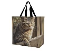 Rkklvbns Sac fourre-tout en forme de chat sur une clôture en bois pour femme - Sac fourre-tout à bandoulière - Sac de rangement portable léger et durable pour le travail, les voyages