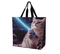 Rkklvbns Sac fourre-tout fantaisie motif chat spatial pour femme, sac fourre-tout à bandoulière, sac de rangement portable, léger et durable pour le travail, les voyages, sac décontracté