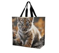 Rkklvbns Sac fourre-tout mignon pour femme avec motif tigre - Sac fourre-tout à bandoulière - Sac de rangement portable léger et durable pour le travail, les voyages