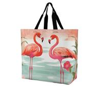 Rkklvbns Sac fourre-tout pour femme avec deux flamants roses rouges - Sac à main de rangement portable léger et durable pour le travail, les voyages