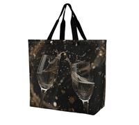Rkklvbns Sac fourre-tout pour femme avec deux verres de champagne - Sac fourre-tout à bandoulière - Sac de rangement portable léger et durable pour le travail, les voyages