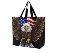 Rkklvbns Sac fourre-tout pour femme avec drapeau des États-Unis - Motif aigle patriotique - Sac fourre-tout à bandoulière - Sac de rangement portable léger et durable pour le travail, les voyages