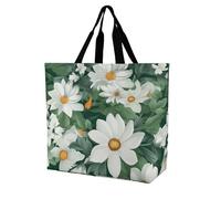 Rkklvbns Sac fourre-tout pour femme avec feuilles vertes et fleurs blanches - Sac fourre-tout à bandoulière - Sac de rangement portable léger et durable pour le travail, les voyages
