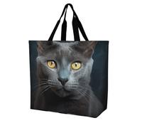 Rkklvbns Sac fourre-tout pour femme avec motif chat gris et étoiles, sac à main de rangement portable, léger et durable pour le travail, les voyages, sac décontracté