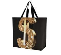 Rkklvbns Sac fourre-tout pour femme avec signe dollar doré - Sac fourre-tout à bandoulière - Sac de rangement portable léger et durable pour le travail, les voyages