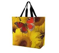 Rkklvbns Sac fourre-tout pour femme avec tournesols jaunes et papillon rouge - Sac fourre-tout à bandoulière - Sac de rangement portable léger et durable pour le travail, les voyages