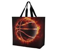 Rkklvbns Sac fourre-tout pour femme Basketball in Fire - Sac fourre-tout à bandoulière - Sac de rangement portable léger et durable pour le travail, les voyages