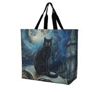 Rkklvbns Sitting A Black Cat Sac fourre-tout pour femme Sac fourre-tout Sac à bandoulière Sac à main de rangement portable léger et durable pour le travail Voyage Sac décontracté