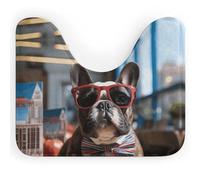 Rkklvbns Tapis de bain antidérapant en forme de U avec motif bouledogue français portant des lunettes de soleil - Tapis de bain doux et absorbant pour évier, baignoire, douche et toilettes - 50,8 x
