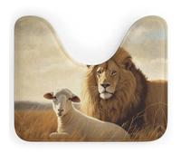Rkklvbns Tapis de toilette antidérapant en forme de U pour lavabo, baignoire, douche et toilettes, motif lion mouton, 50,8 x 40,6 cm