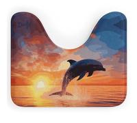 Rkklvbns Tapis de toilette en forme de U antidérapant doux et absorbant pour lavabo, baignoire, douche et toilettes, motif coucher de soleil, dauphin, 50,8 x 40,6 cm