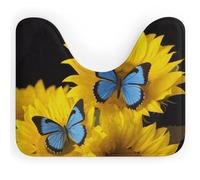 Rkklvbns Tapis de toilette fin et antidérapant en forme de U avec tournesols jaunes et papillons bleus pour lavabo, baignoire, douche et toilettes, 50,8 x 40,6 cm
