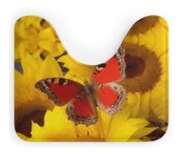 Rkklvbns Tapis de toilette fin et antidérapant en forme de U avec tournesols jaunes et papillons rouges pour lavabo, baignoire, douche et toilettes, 50,8 x 40,6 cm