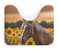 Rkklvbns Tapis de toilette fin et antidérapant en forme de U pour lavabo, baignoire, douche et toilettes, motif cheval de tournesol jaune, 50,8 x 40,6 cm