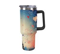 Rkklvbns Tasse à café de voyage à motif de paris, gobelet de 1200 ml avec poignée et couvercle à paille, étanche, grande capacité pour voiture, garde au froid ou au chaud, pour la salle de sport, les