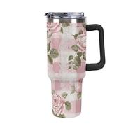 Rkklvbns Tasse à café de voyage à motif rétro Peach - Gobelet de 1200 ml avec poignée et couvercle à paille, étanche, grande capacité pour voiture, garde au froid ou au chaud, pour la salle de sport