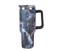 Rkklvbns Tasse à café de voyage avec motif chat blanc et fleurs, gobelet de 1200 ml avec poignée et couvercle à paille, étanche, grande capacité, garde au froid ou au chaud, pour salle de sport