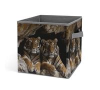 Rkklvbns Tiger in Cave - Grand panier de rangement pliable avec poignées, en tissu pour organiser livres, couvertures, jouets