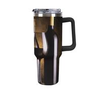 Rkklvbns Trois bouteilles de vin et tasse à café de voyage en verre, gobelet de 1200 ml avec poignée et couvercle à paille, gobelet étanche de grande capacité, garde froid ou chaud, pour salle de