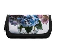 Rkklvbns Trousse à crayons avec motif fleurs d'hortensia dans un vase - Double grande capacité - Durable - Avec fermeture éclair - Multi-fentes - Boîte de rangement élégante pour bureau
