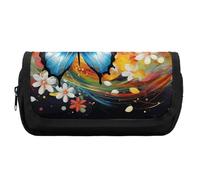 Rkklvbns Trousse à crayons colorée avec papillon, double grande capacité, trousse à crayons durable avec fermeture éclair, multi-fentes pour stylos, boîte de rangement élégante pour bureau