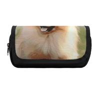 Rkklvbns Trousse à crayons double grande capacité avec fermeture éclair et compartiments multiples Motif chien de Poméranie