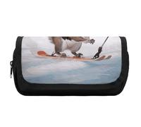 Rkklvbns Trousse à crayons en forme d'écureuil de ski - Double grande capacité - Durable - Avec fermeture éclair - Multi-fentes - Boîte de rangement élégante pour bureau