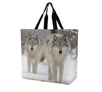 Rkklvbns Two Wolves Walking in The Snow Sac fourre-tout à bandoulière pour femme Sac à main de rangement portable léger et durable pour le travail, les voyages