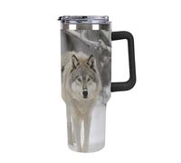 Rkklvbns Two Wolves Walking in The Snow - Tasse à café de voyage de 1200 ml avec poignée et couvercle à paille, étanche, garde au froid ou au chaud, pour la salle de sport, les voyages et le sport