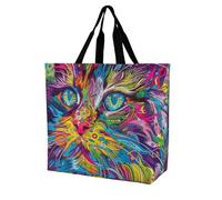 Rkklvbns Un chat psychédélique pour femme, sac fourre-tout à bandoulière, sac de courses, sac de rangement portable, léger et durable, pour le travail, les voyages, sac décontracté