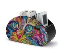 Rkklvbns Un support de télécommande chat psychédélique avec 5 compartiments pour table de chevet, organiseur de bureau multifonction, boîte de rangement pour contrôleur, lecteur multimédia, brosse