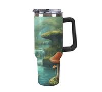 Rkklvbns View of Fantasy River - Tasse à café de voyage en forme de champignon, gobelet de 1200 ml avec poignée et couvercle à paille, étanche, garde au froid ou au chaud, pour salle de sport, voyage