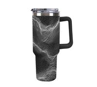 Rkklvbns White Line - Tasse à café de voyage à motif de ligne - Gobelet de 1200 ml avec poignée et couvercle à paille, anti-fuite, grande capacité pour voiture, garde au froid ou au chaud, pour la